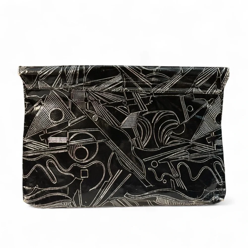 Geometric Faux Leather Laptop Sleeve Black Abstract Art Portfolio Clutch Case